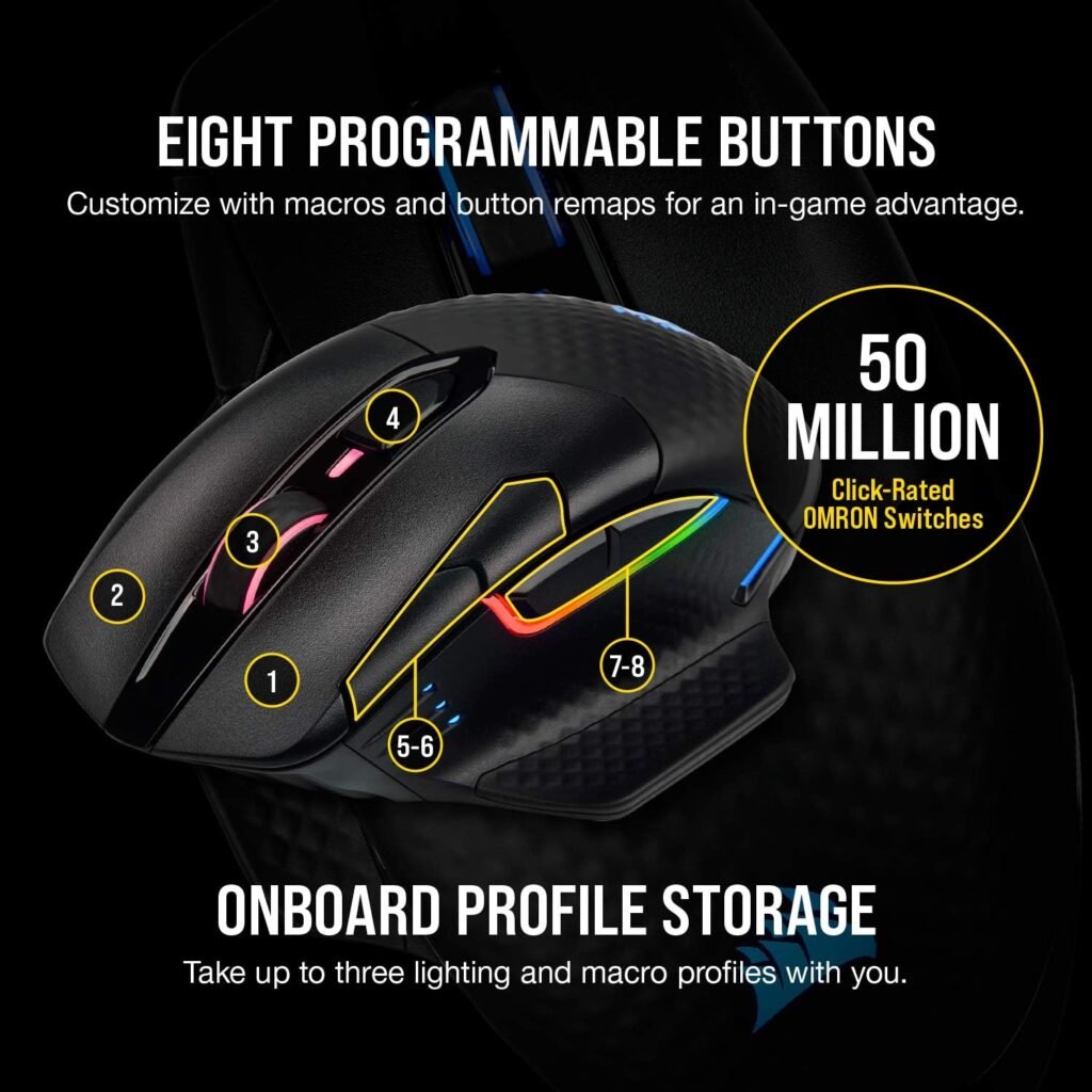 Corsair Dark Core RGB Pro SE wireless gaming mouse with 8 programmable buttons and customizable RGB lighting